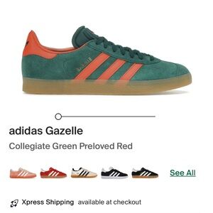Adidas Gazelle Collegiate Green with Red Stripes